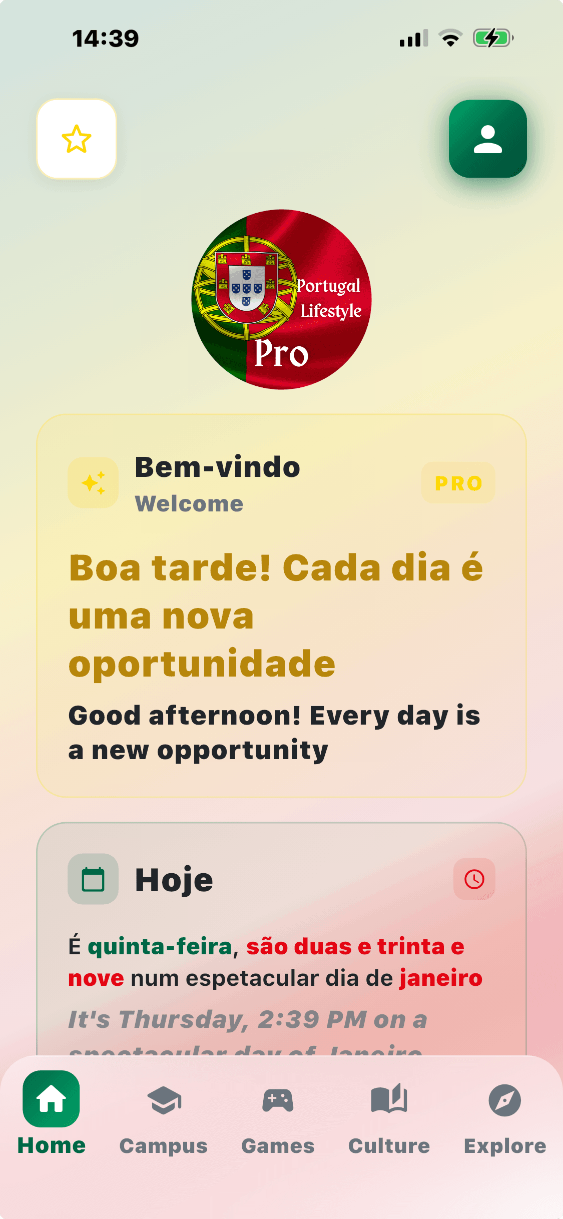 Portugal Lifestyle Pro European Portuguese learning app home screen